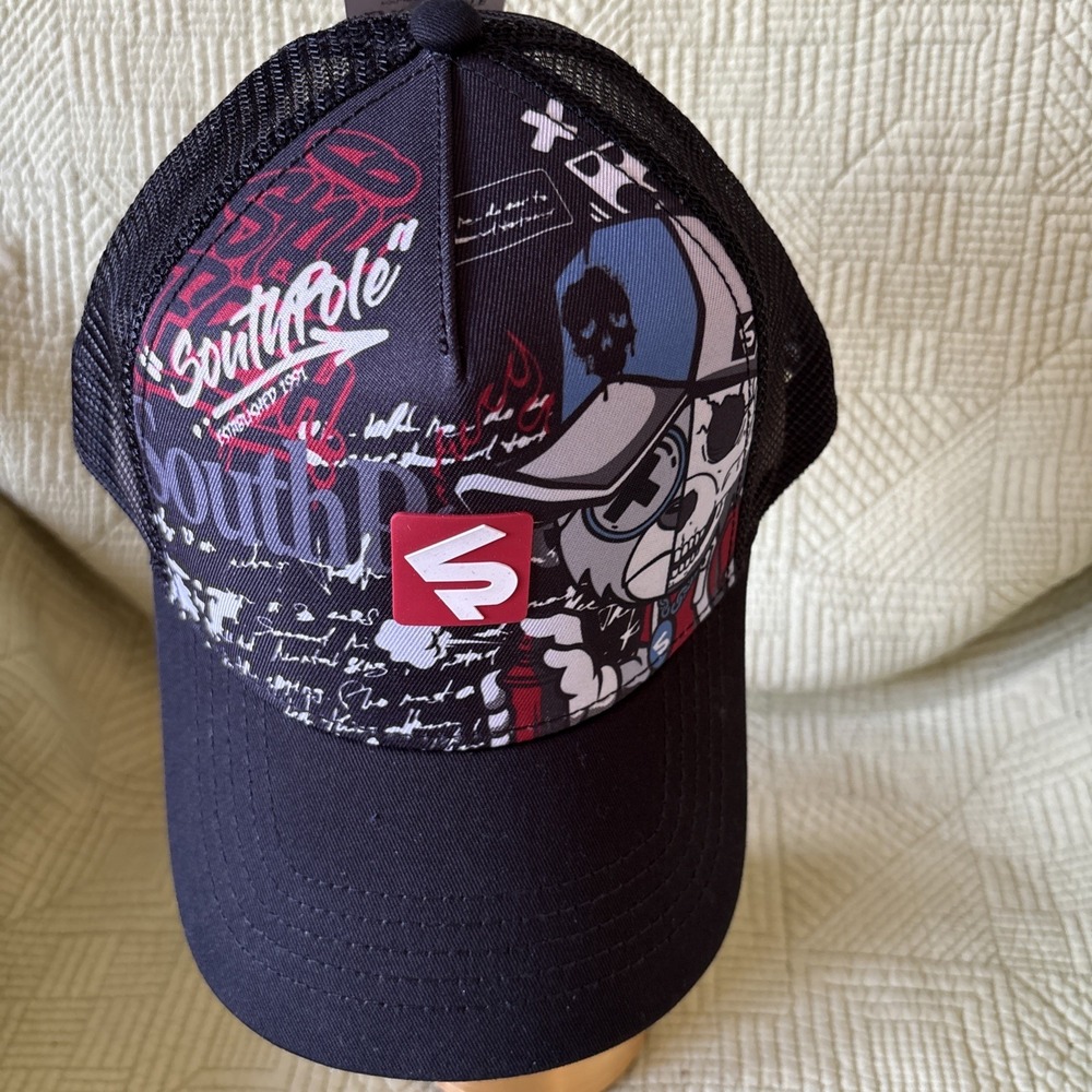 Southpole Chaos Trucker Hat Black Red Skull Graffiti Mesh Snapback NWT